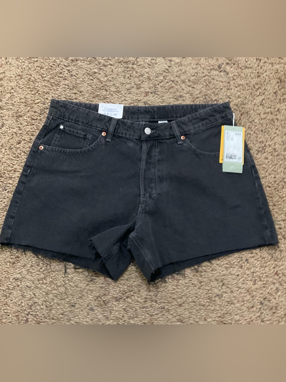 NWT H&M Women's 90s Boyfriend Black Denim Shorts Low Waist Size 10 Loose Fit